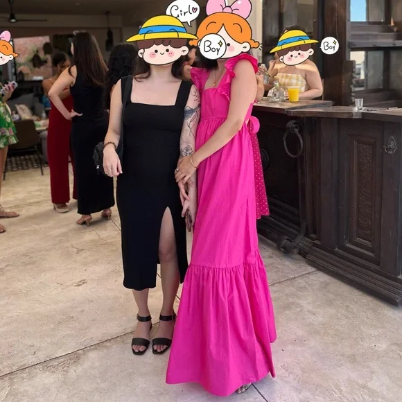 Self Portrait Ruffle Cotton Poplin Fuchsia Maxi Dress - Picture 7 of 8